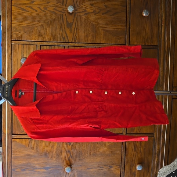 NWOT Talbots red linen button shirt. Women's Sz 14 - Picture 1 of 9